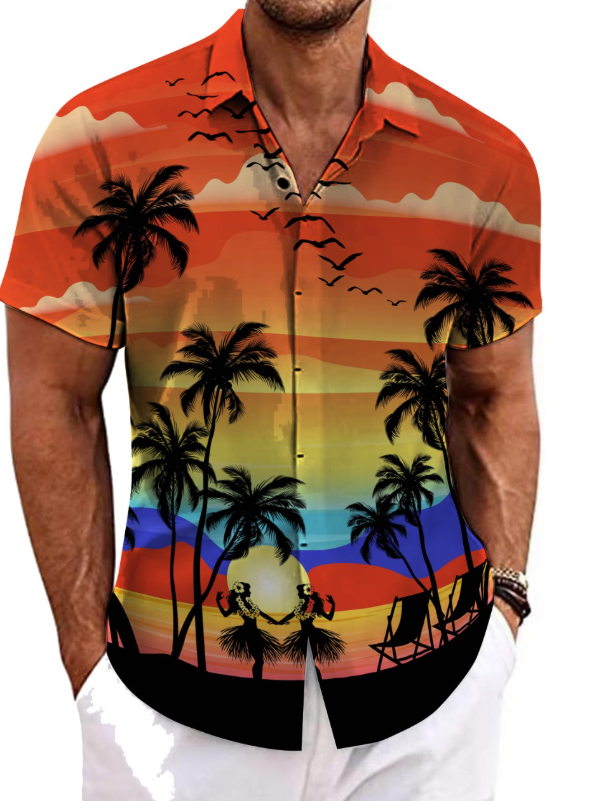 Men's Hawaiian Short Sleeve Shirt - Coconut Tree Print