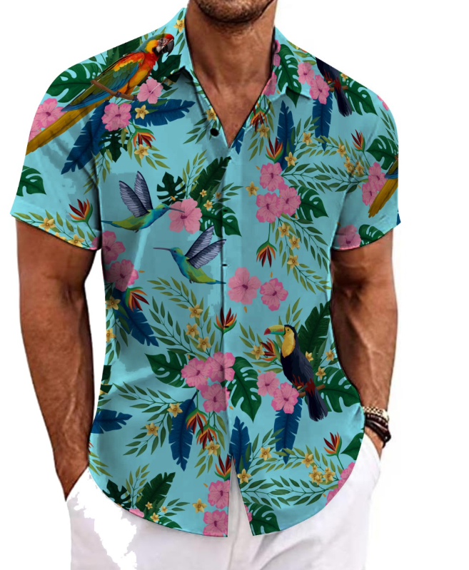 Men's Hawaiian Short Sleeve Shirt - Bird Print