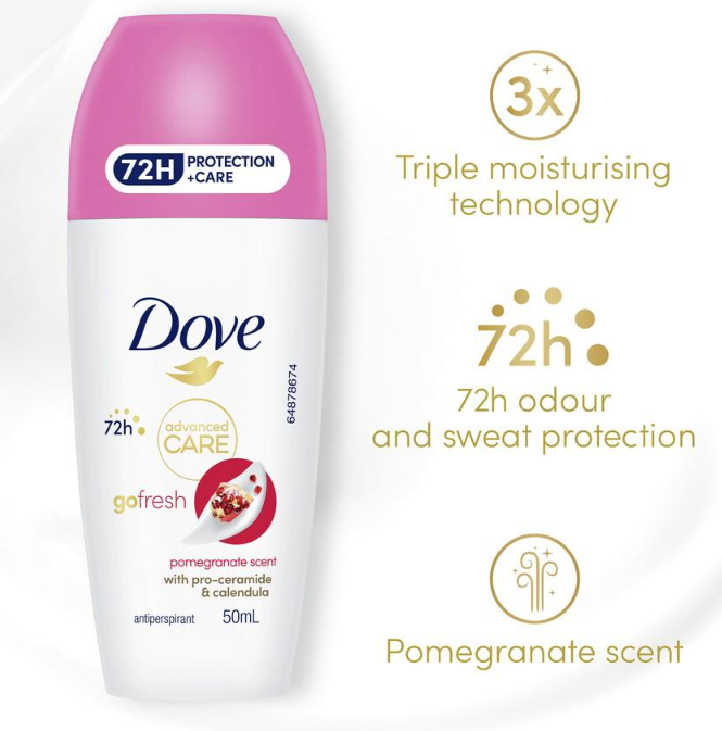 Dove Advanced Care Antiperspirant Deodorant Roll On 50ml - Pomegranate