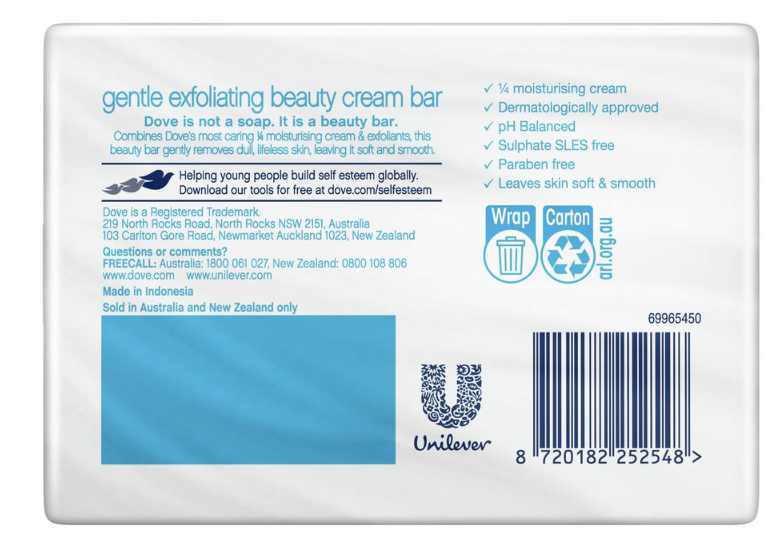 Dove Beauty Cream Bar Exfoliating Soap 360g (4 Bars)