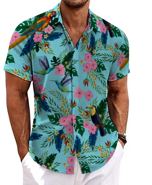 Men's Hawaiian Short Sleeve Shirt - Bird Print