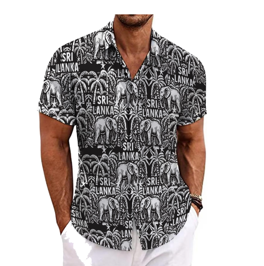 Men's Hawaiian Short Sleeve Shirt - Sri Lanka Elephant Print