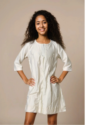 Linen Cotton Poly mix Three Quater Sleeve Dress