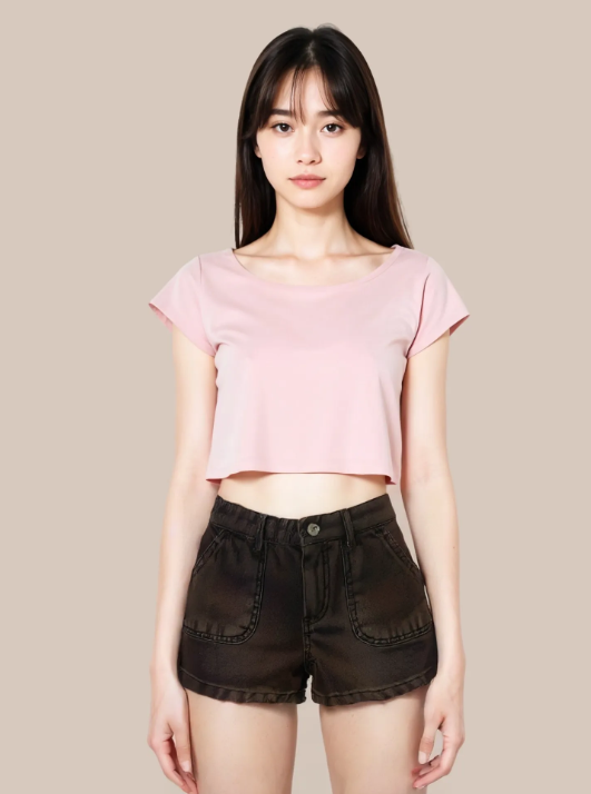 Black patch pocket Denim Short