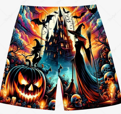 Men's Halloween Pumpkin Lantern Elasticated Short
