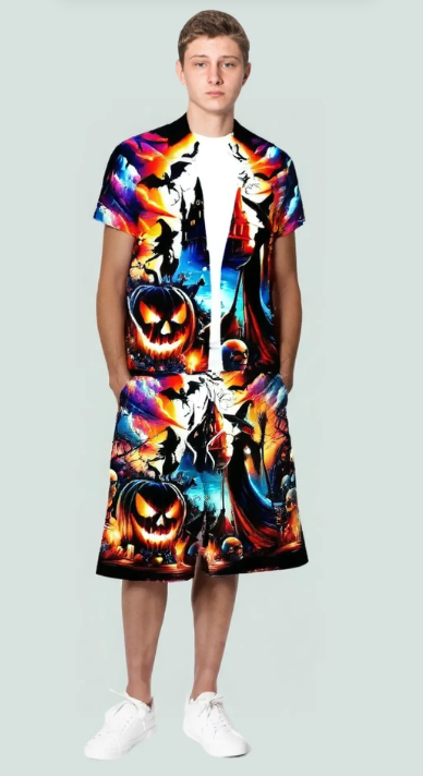 Men's Halloween Pumpkin Lantern Elasticated Short