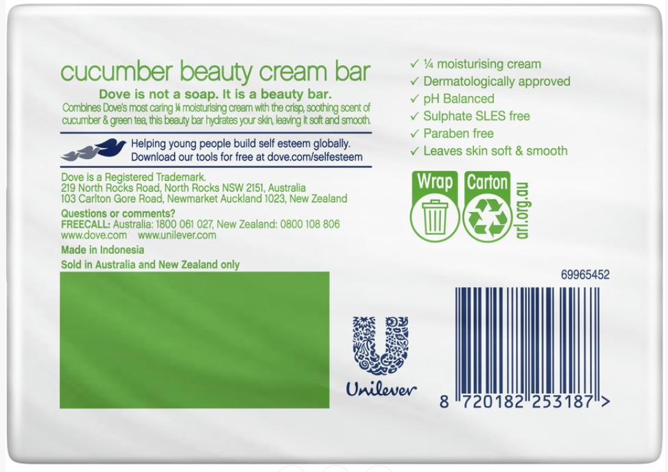 Dove Beauty Cream Bar Cucumber Soap 360g (4 Bars)
