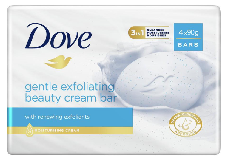 Dove Beauty Cream Bar Exfoliating Soap 360g (4 Bars)