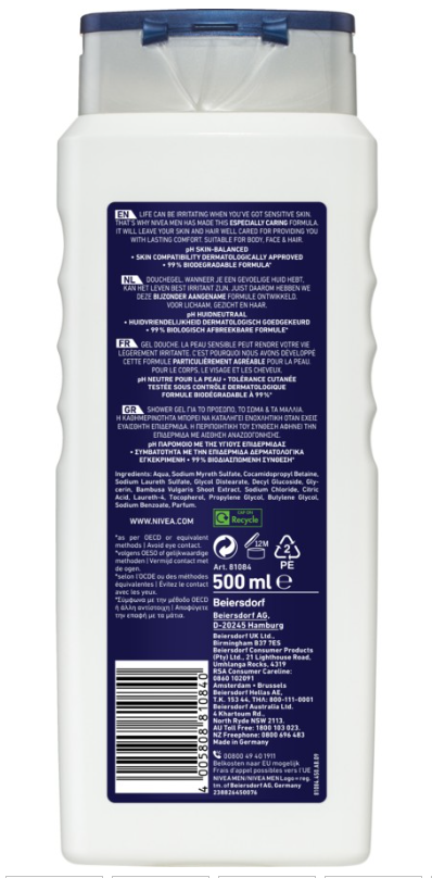 NIVEA MEN Sensitive Shower Gel 500ml